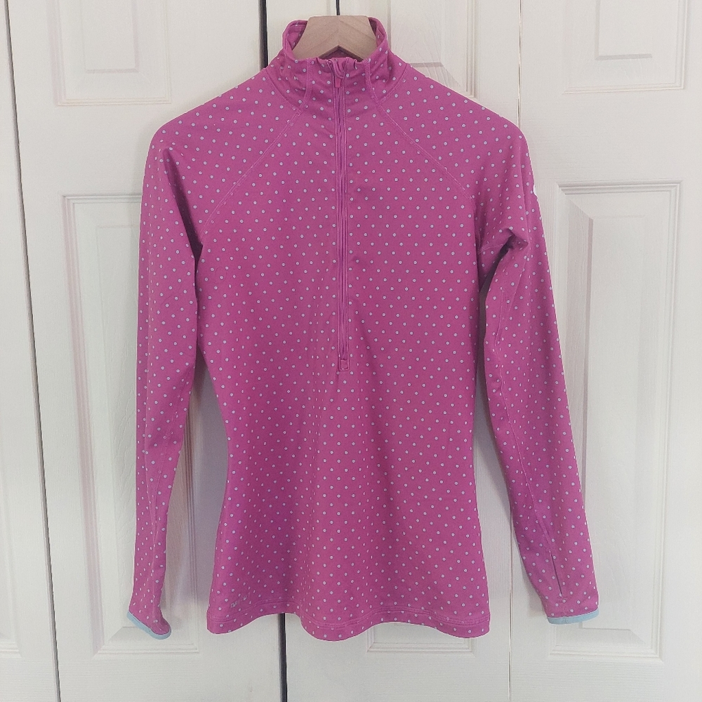 Nike Pro Pink & Gray Polka Dot Half Zip Long Sleeve Pullover Shirt! Womens M (D)
